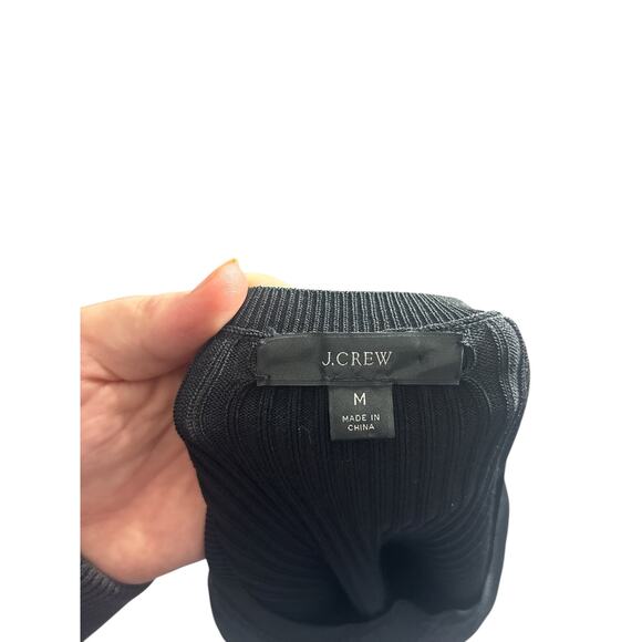 J.CREW Black Ribbed Knit Long Sleeve Crewneck Top M - Picture 4 of 5